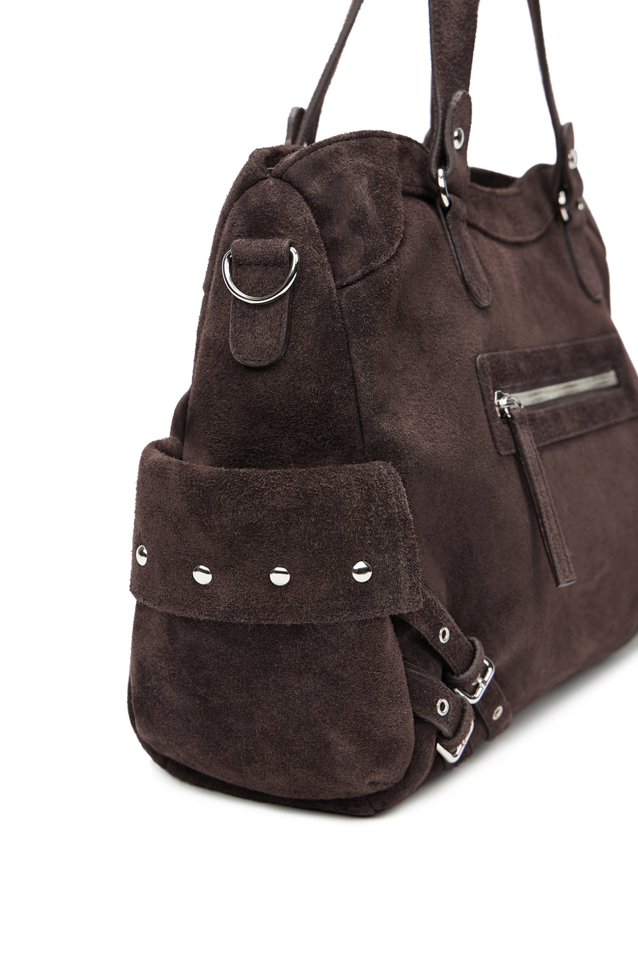 DEINET STUD POCKET BIG BAG IN SUEDE BROWN
