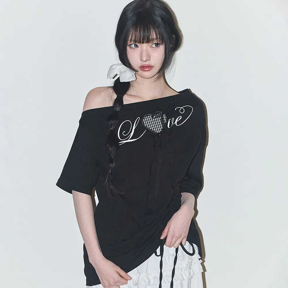 Illigo LOVE ONE SHOULDER OVERFIT T-SHIRT - Black