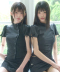 [illigo] BUTTON COLLAR TOP_CHARCOAL