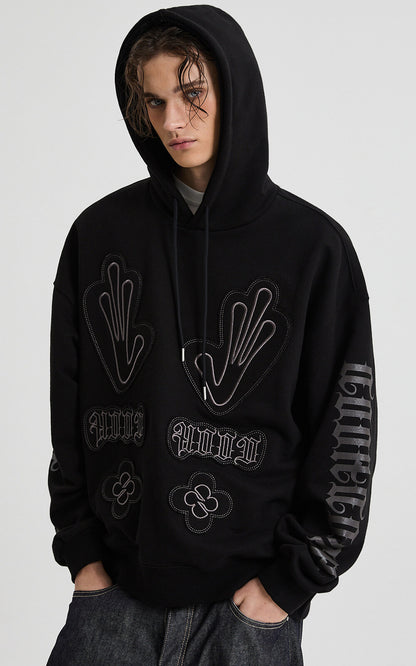 HOODHOOD Multi Logo Applique Hoodie / black