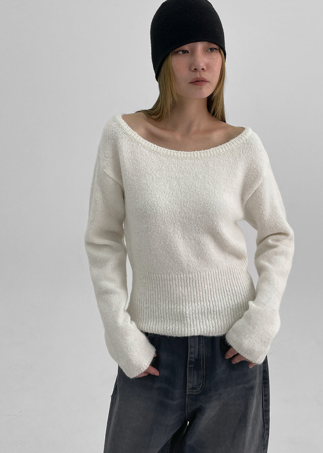 BLACKUP MADE Mondrin Alpaca Off-Shoulder Knit / 3colors