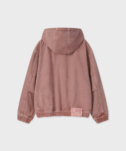 [Fallett x Lee] Washed Denim Hoodie Zip-Up / pink