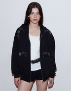 [시안同款🎀] Polysooem ORNAMENT STUDDED HOODIE_ONZI_EDITION / BLACK