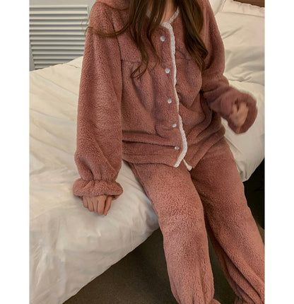 [韓國售出10,000+⭐️] J'eu Fluffy Lace Fleece Pajama Set 5colors