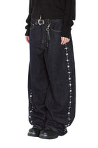 AAKAM Side Rhinestone Denim Pants (Dark Blue)
