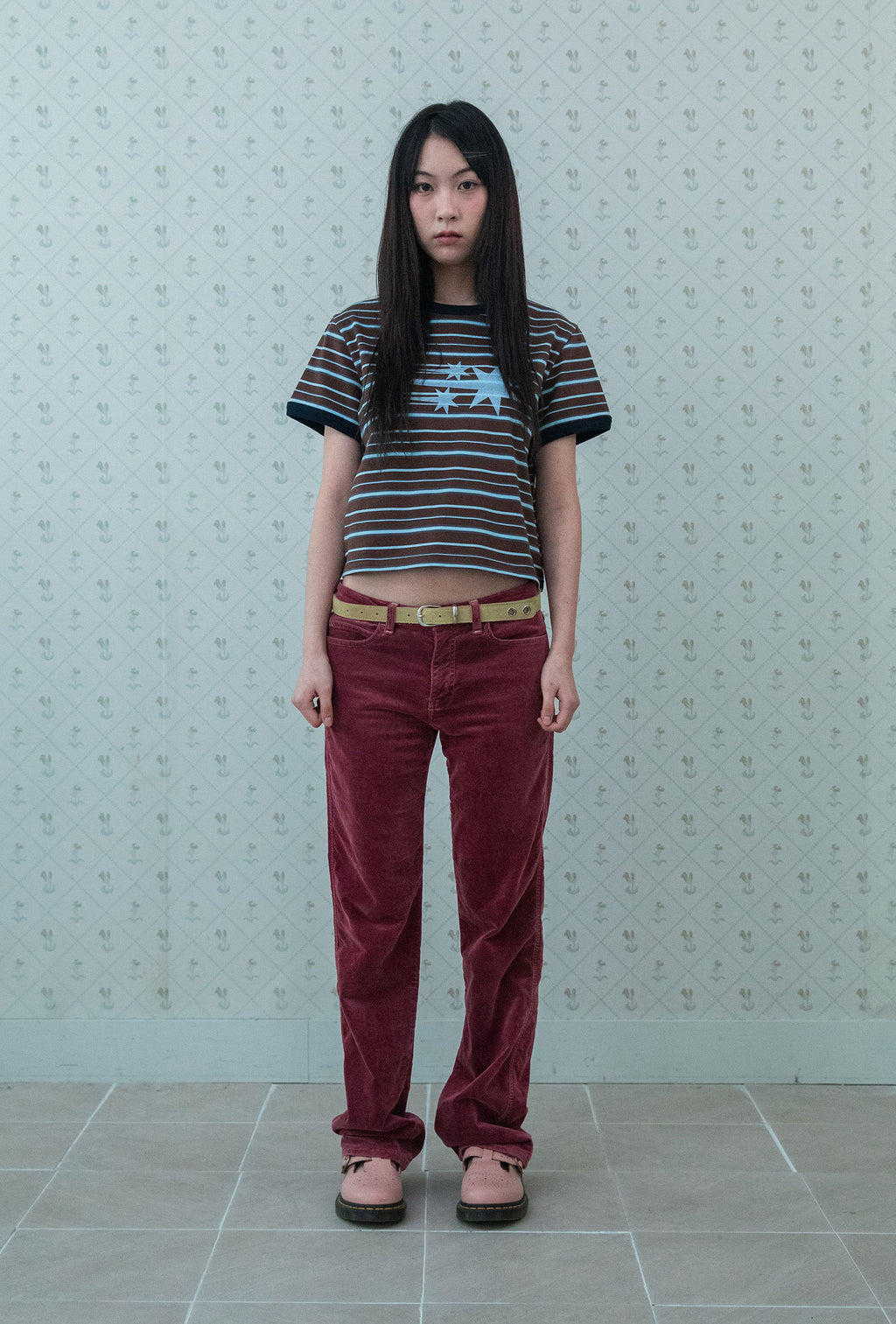 niceghostclub stripe 3star basic ringer tee [brown]