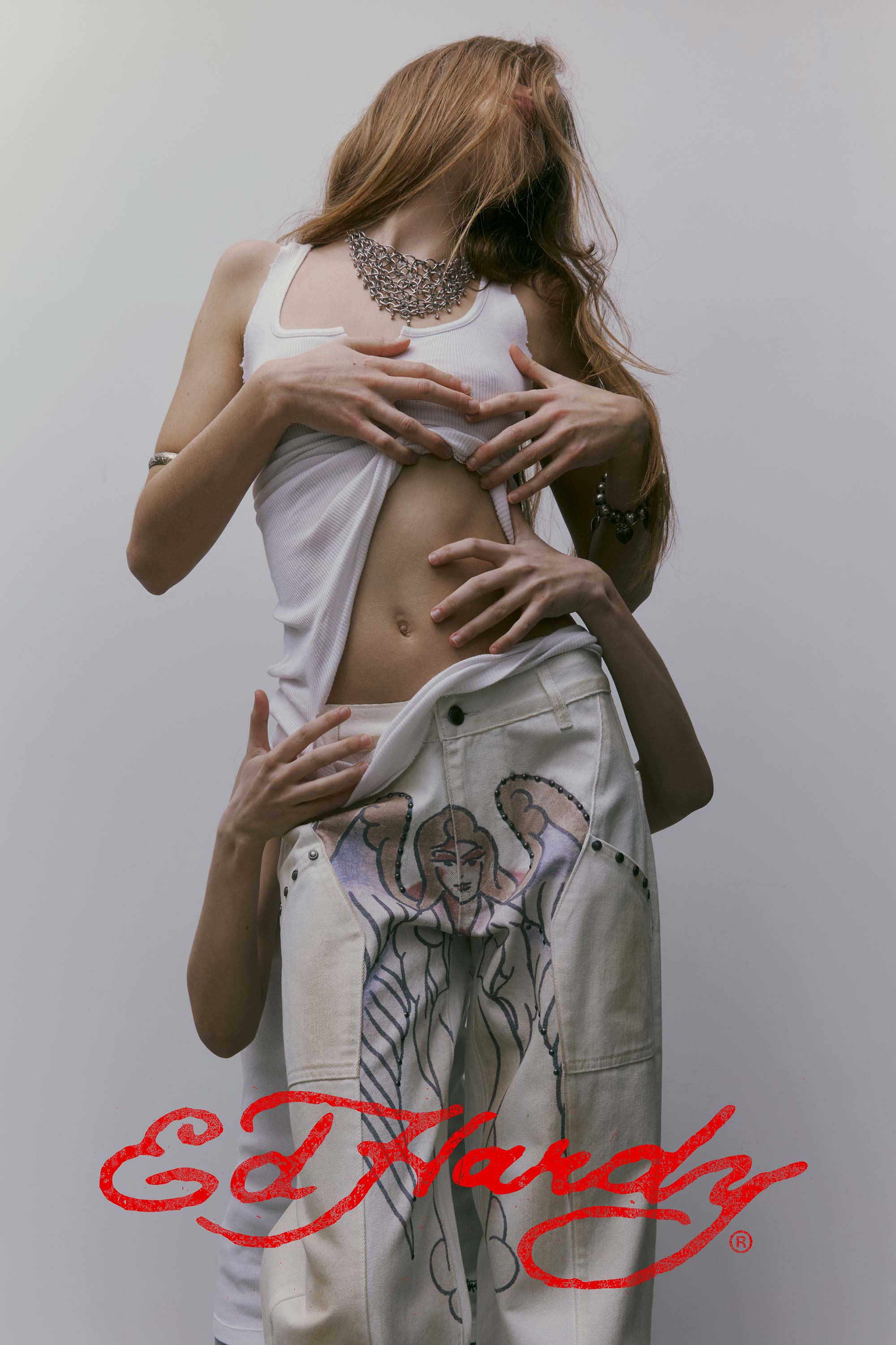 Sculptor X Ed Hardy Cracked Angel Denim Ivory