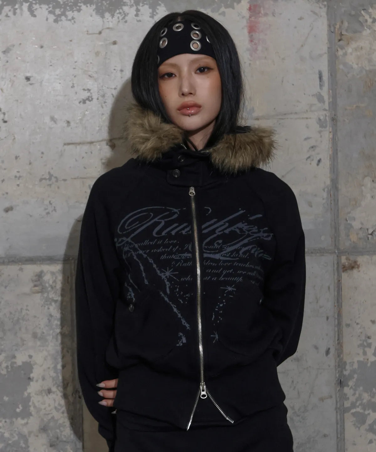 NASTY FANCY RUTHLESS FUR HOODED ZIP-UP (BLACK)