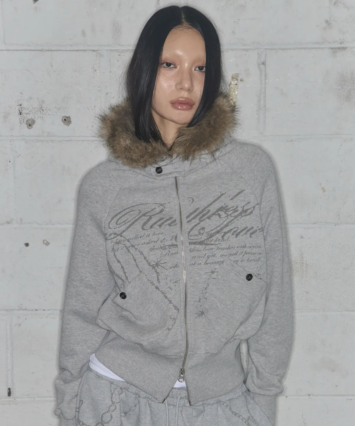 NASTY FANCY RUTHLESS FUR HOODED ZIP-UP (GRAY)