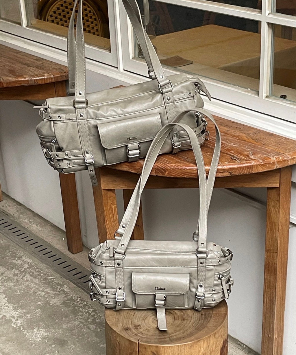 [DEINET] BELTED POCKET SHOULDER BAG IN GREY