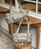 [DEINET] BELTED POCKET SHOULDER BAG IN GREY