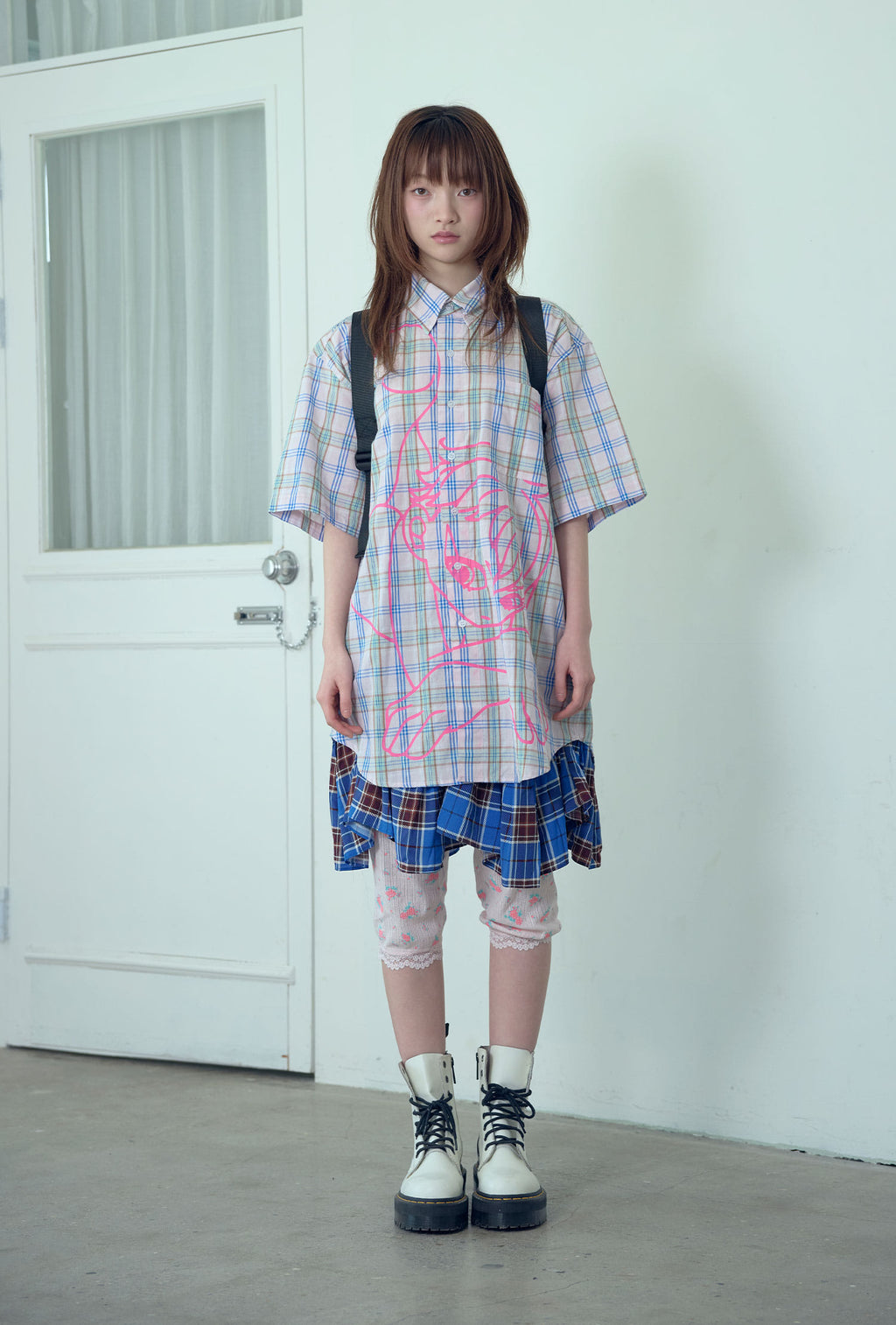 niceghostclub angel check big big half shirt [2colors]