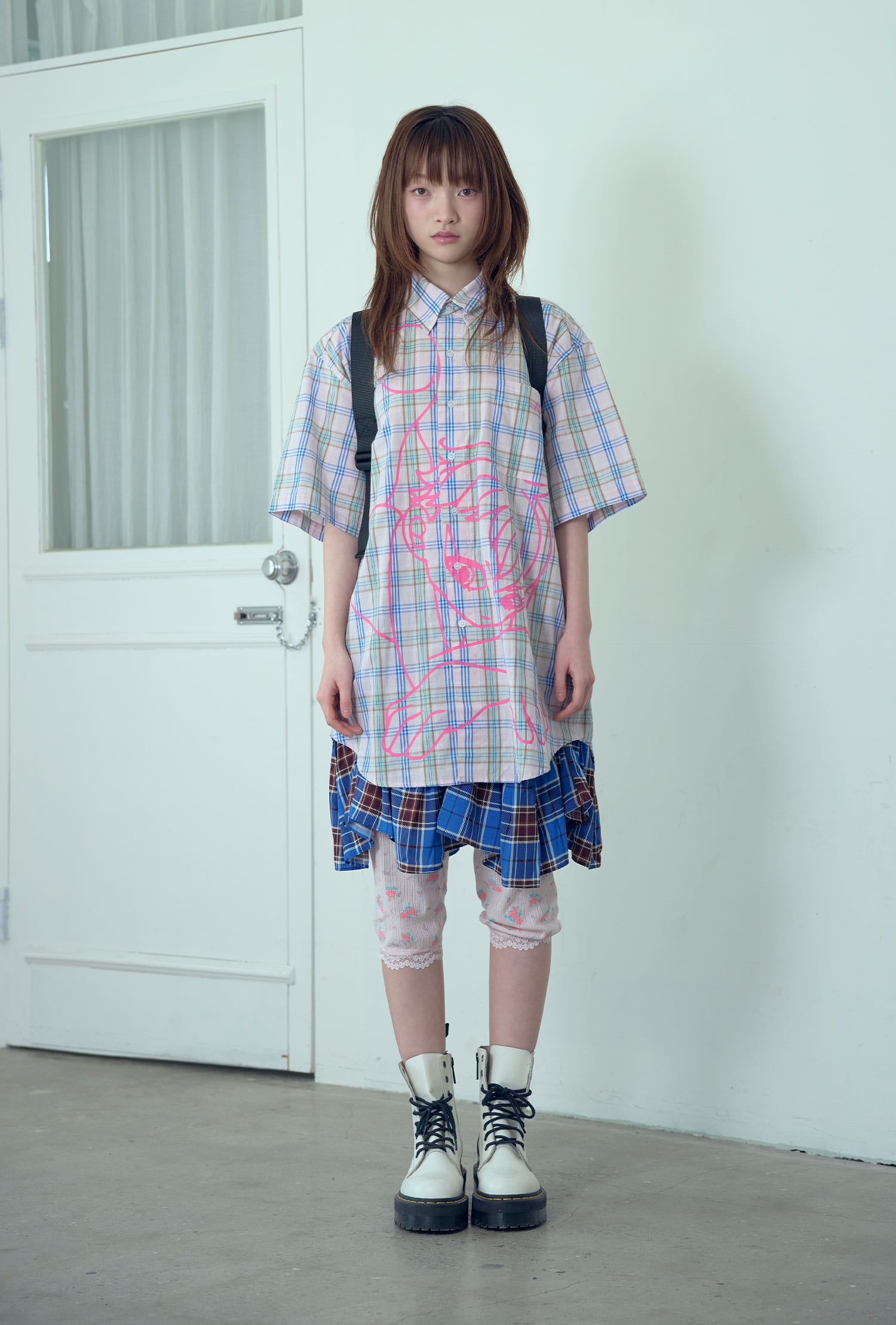 niceghostclub angel check big big half shirt [2colors]