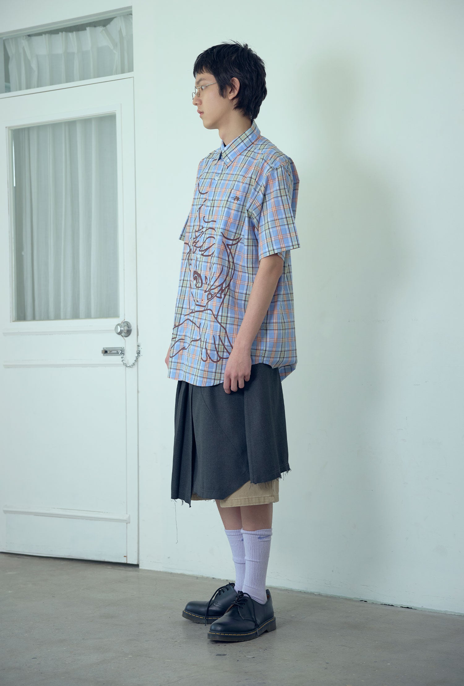 niceghostclub angel check big big half shirt [2colors]