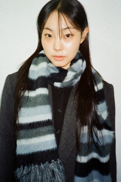 IUGA Striped Hairy Bold Muffler (Blue)