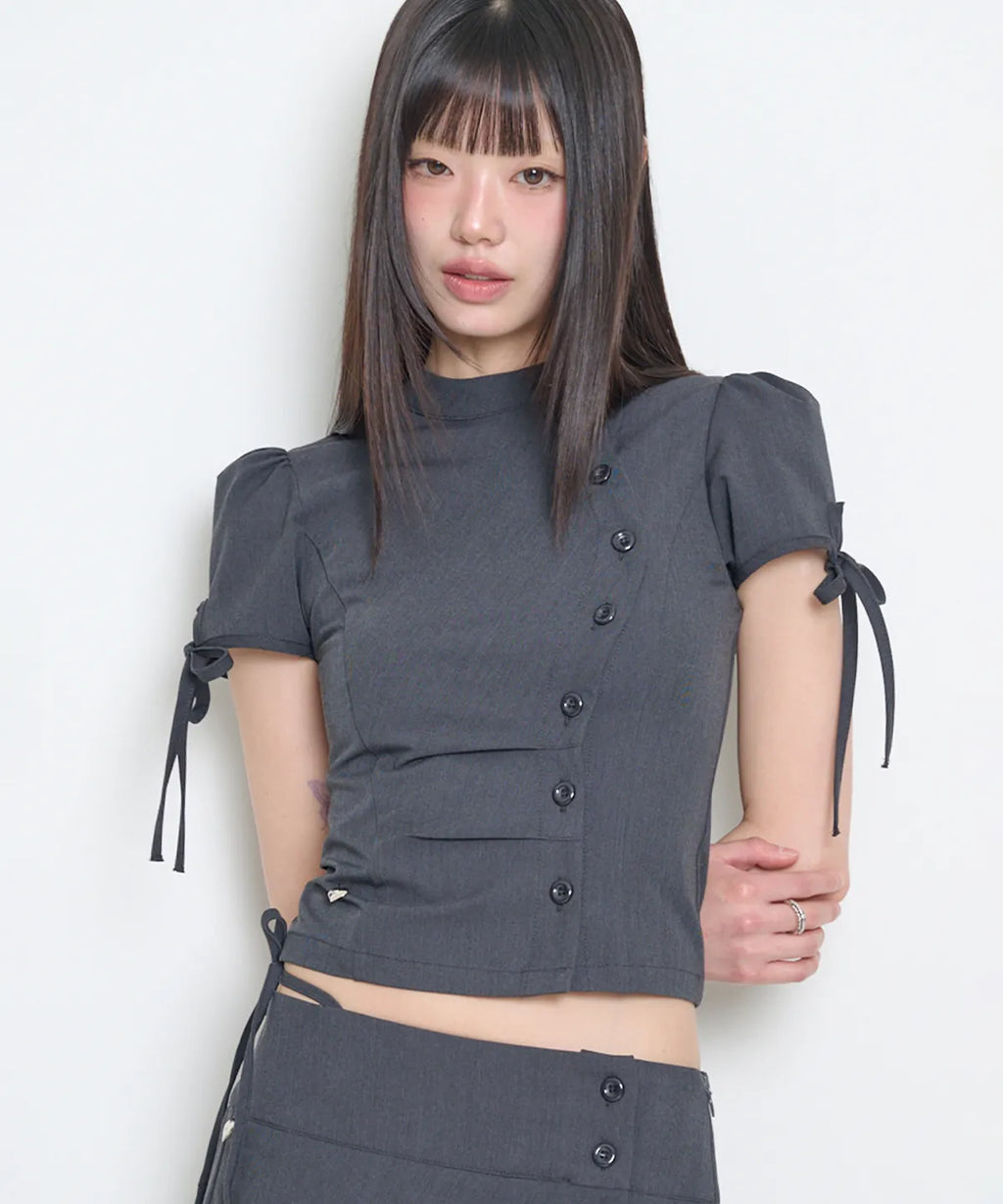 [illigo] BUTTON COLLAR TOP_CHARCOAL