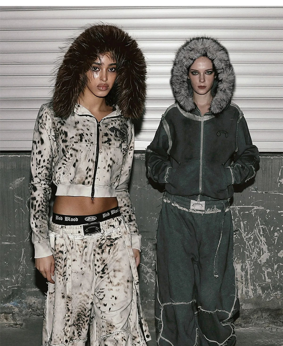 Low Edge Detachable Fur Hood Zip-Up Slim Fit - Washed Grey