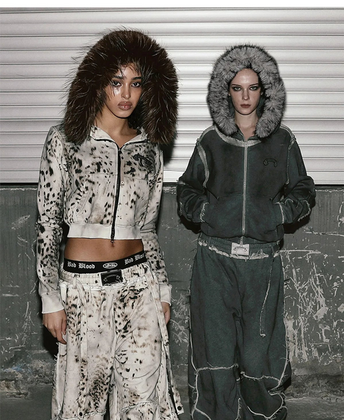 Cosmo 11 Detachable Fur Hooded Zip-Up - Oil Leopard
