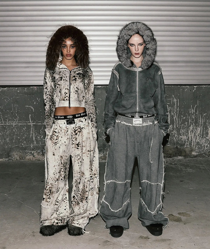 Low Edge Detachable Fur Hood Zip-Up Slim Fit - Washed Grey