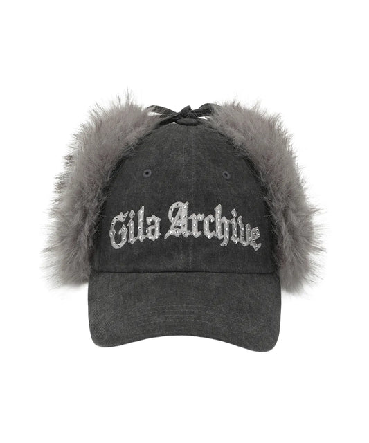 GILA ARCHIVE FAUX FUR HOTFIX LOGO EARFLAP CAP_CHARCOAL
