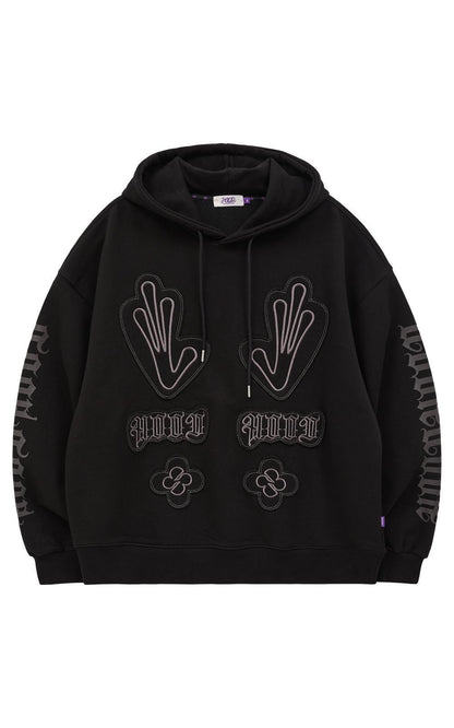 HOODHOOD Multi Logo Applique Hoodie / black