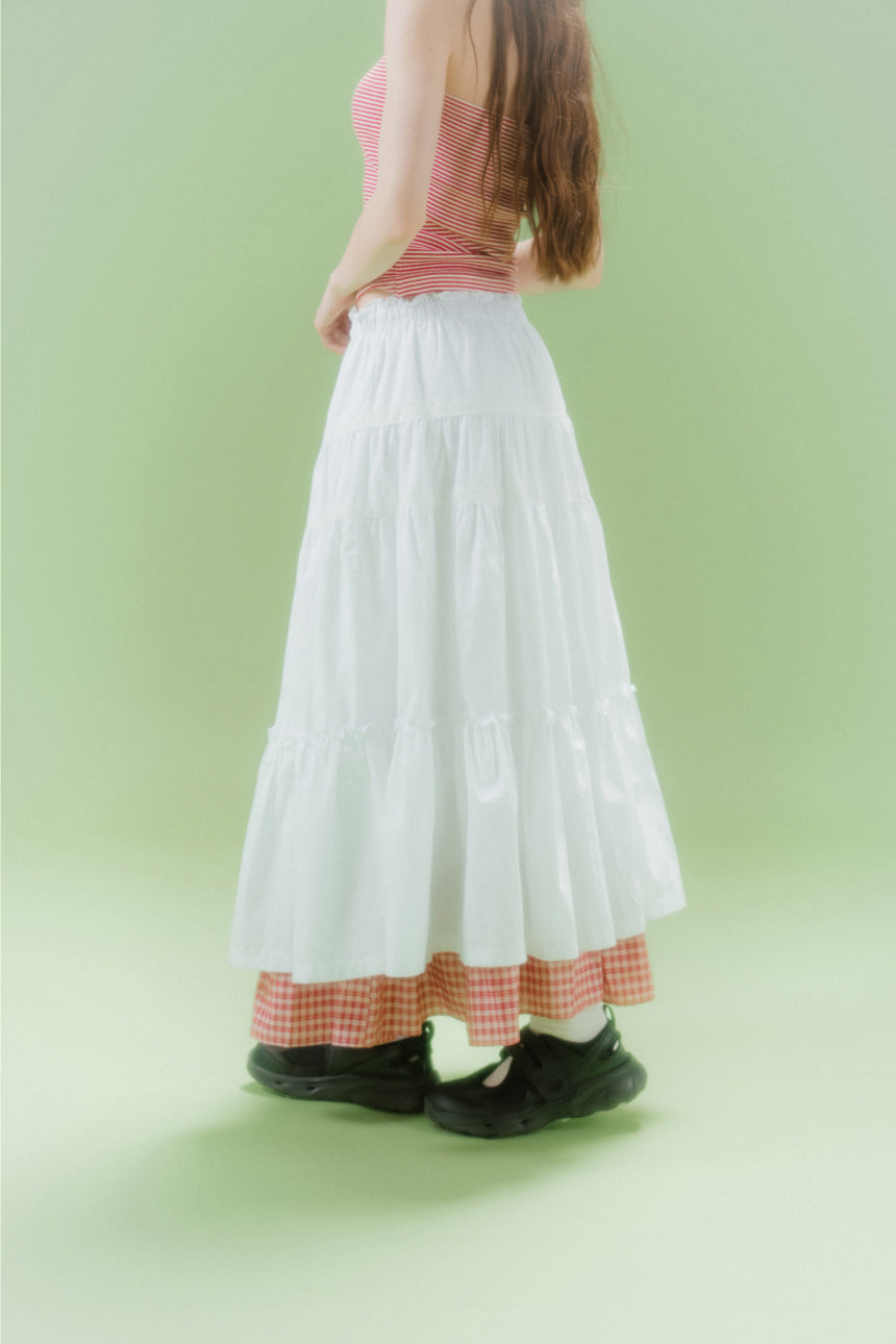 CHECK LONG CANCAN SKIRT (RED)