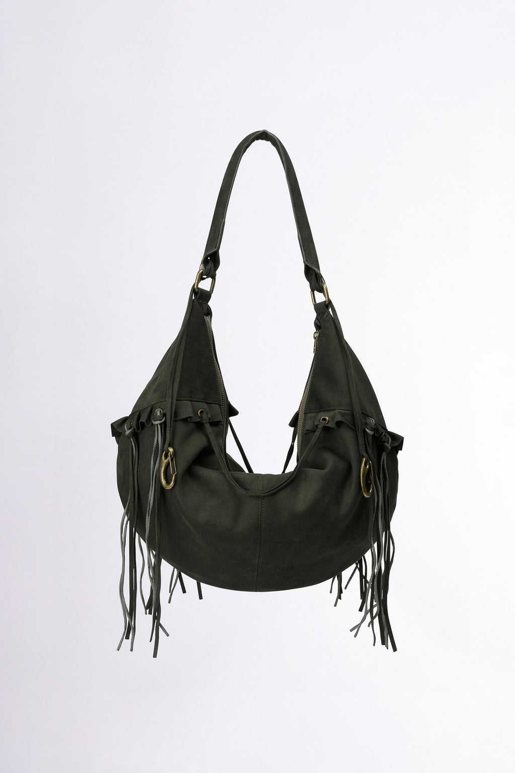 Sculptor Faux Suede String Hobo Bag Deep Green