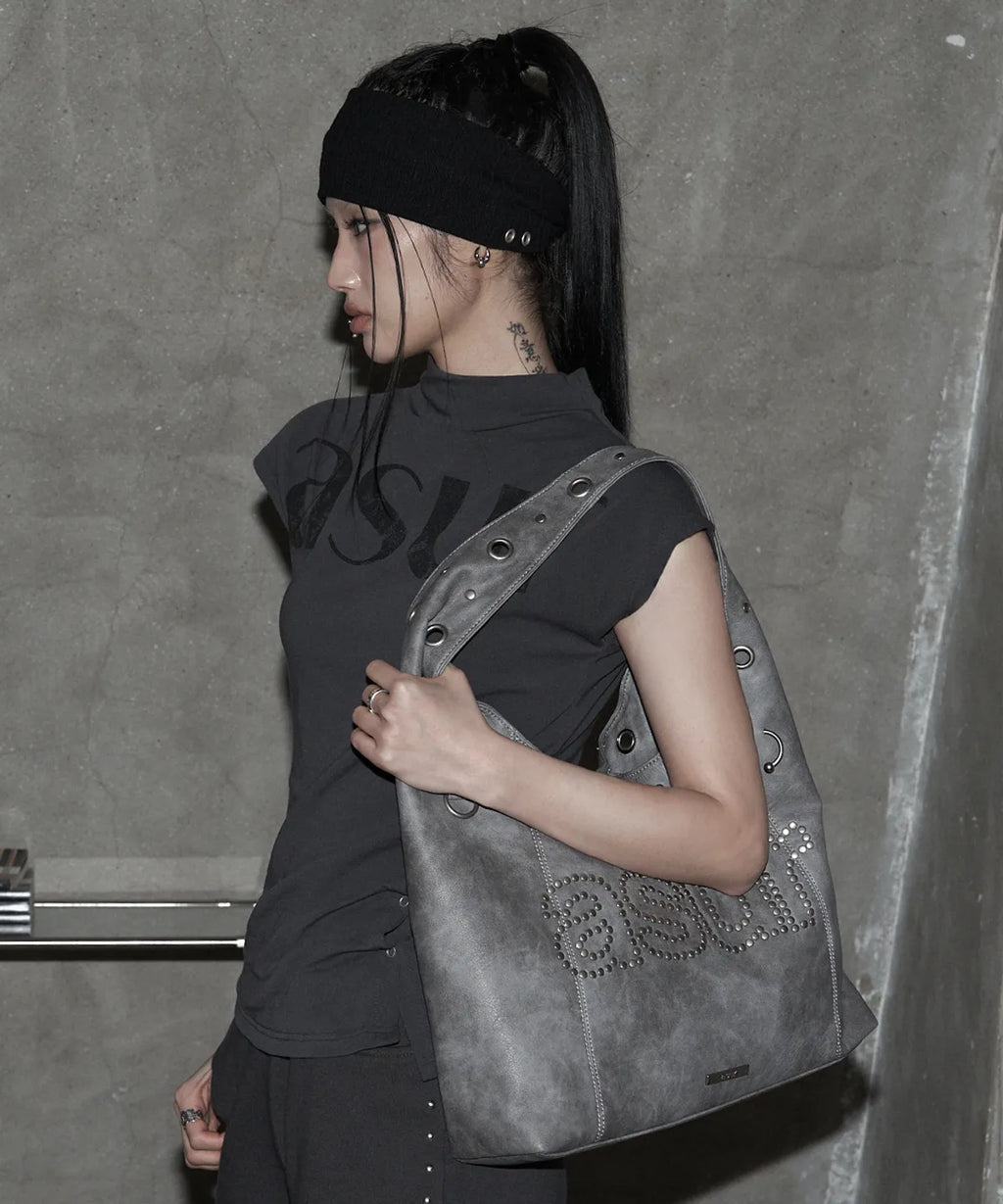 AS YOU ARE CRASH EYELET SHOULDER BAG - CHARCOAL