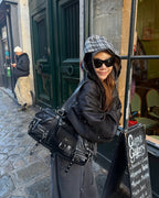 [DEINET] BELTED POCKET SHOULDER BAG IN BLACK