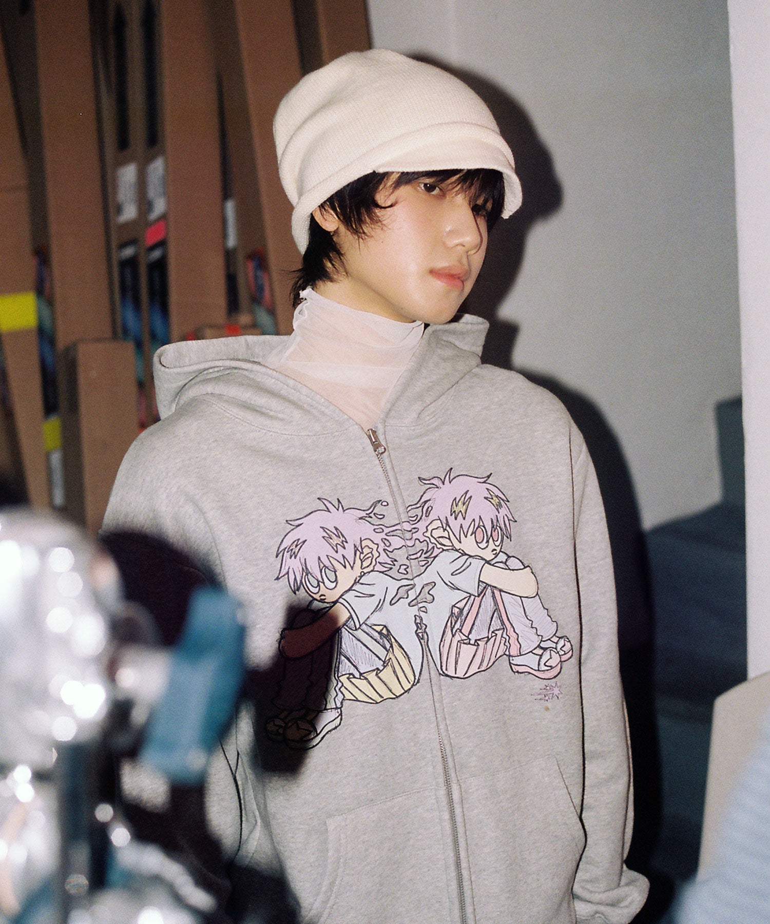 niceghostclub NGC BOY HOODIE ZIP UP [GREY]