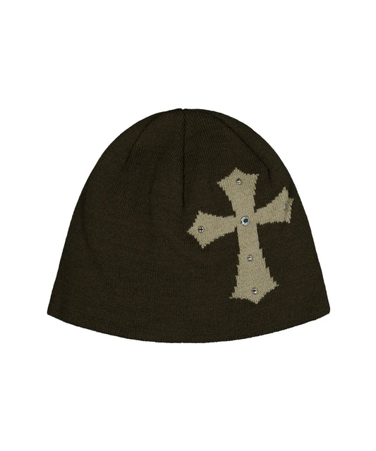 SETUPEXE CROSS STUDDED BEANIE / BROWN