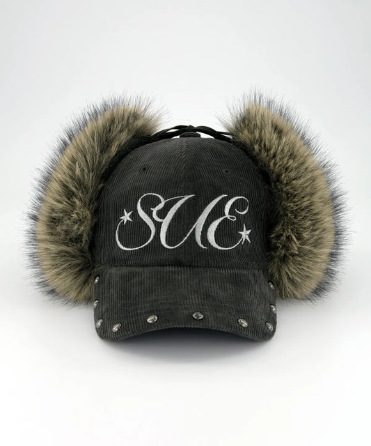 SETUPEXE CORDUROY FUR EARFLAP CAP / CHARCOAL