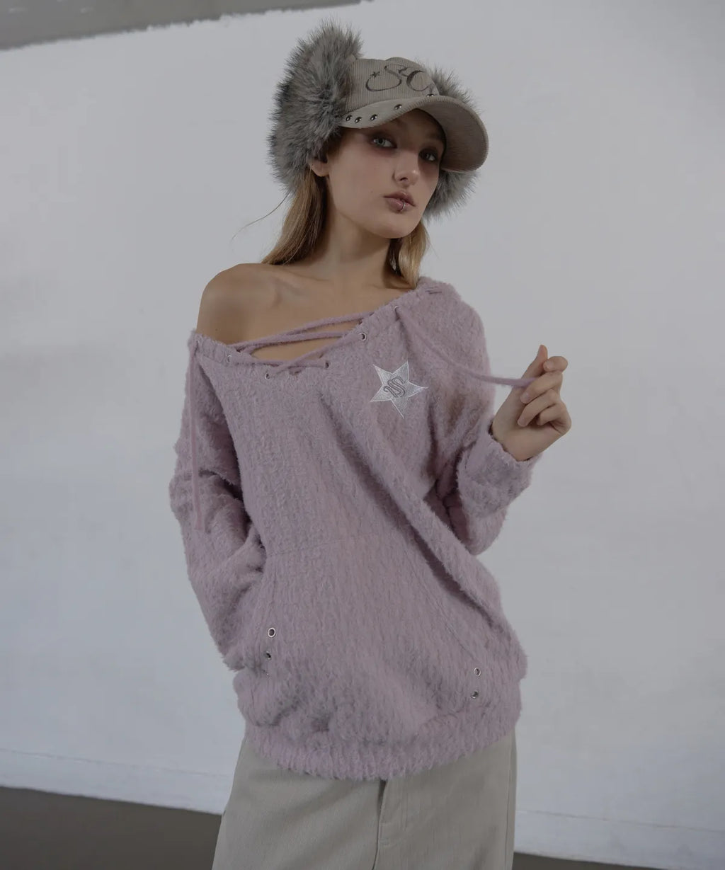 SETUPEXE HAIRY V-NECK HOODIE / LILAC
