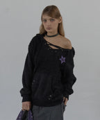 SETUPEXE HAIRY V-NECK HOODIE / BLACK