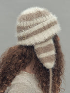 2WAY EAR FLAP BEANIE STRIPE BEIGE MIX