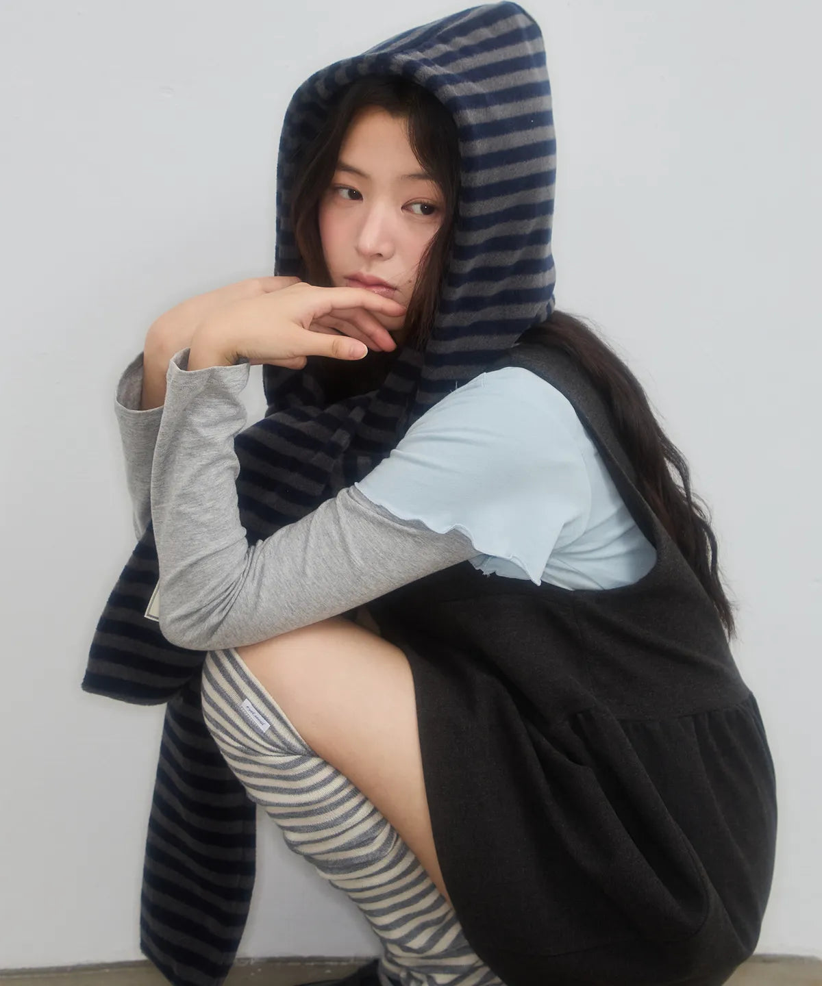 STRIPE HOOD MUFFLER_NAVY