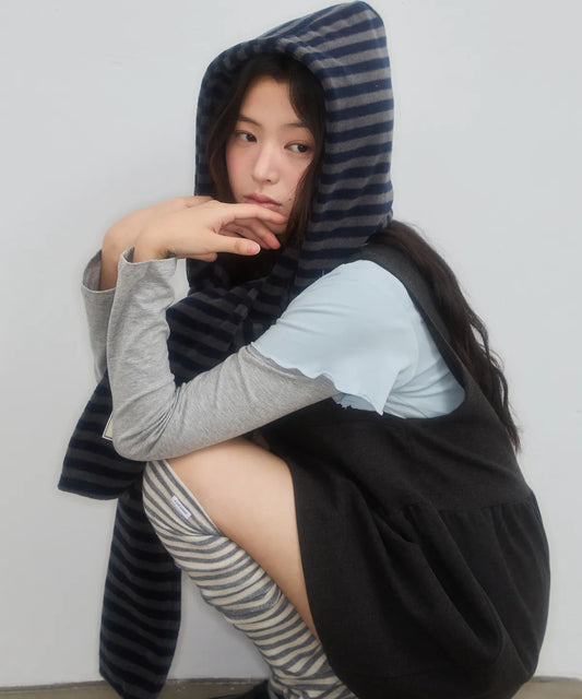 STRIPE HOOD MUFFLER_NAVY