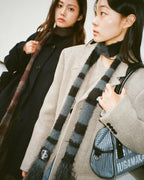 [winter同款🎀] IUGA STRIPED HAIRY SKINNY MUFFLER / BLACK