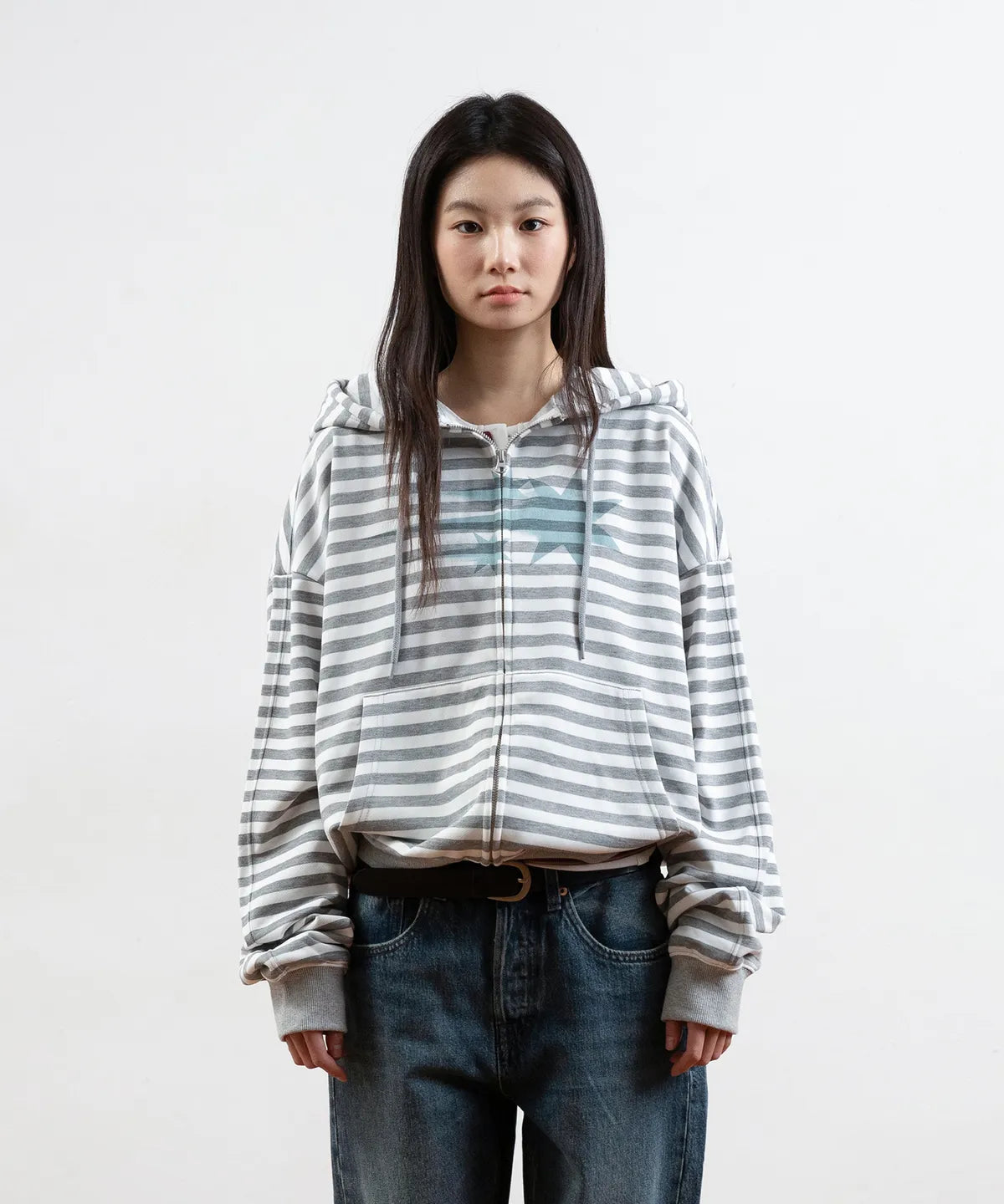 niceghostclub stripe rush 3star hoodie zip up [grey]