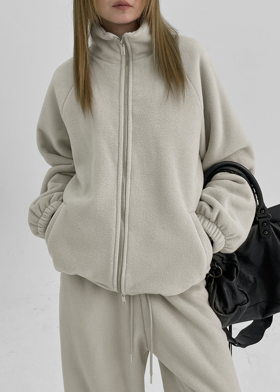 [WARM♨️] 韓國製造 Snowing Fleece 2-Way Zip-up Set / Ash Beige