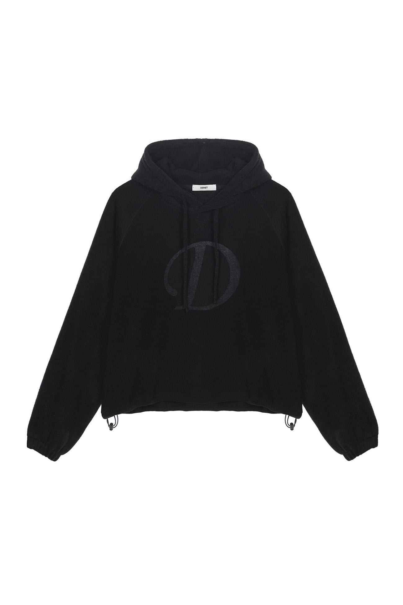 DEINET SMOOTH D LOGO HOODIE IN IVORY / BLACK