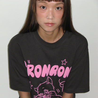 RONRON KITSCH CAT OVER FIT T SHIRT / CARCOAL