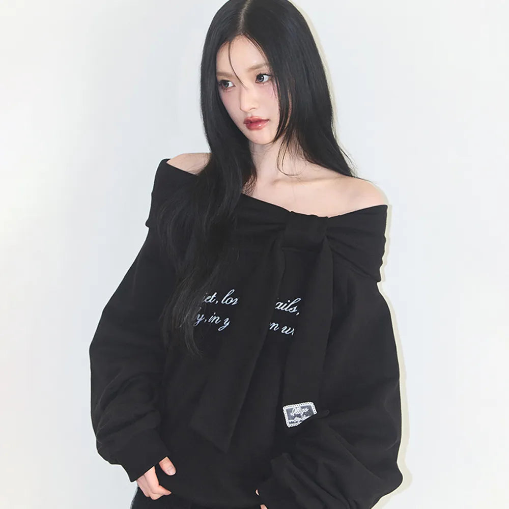 ILLIGO PURE BOW OFF SHOULDER SWEATSHIRT BLACK