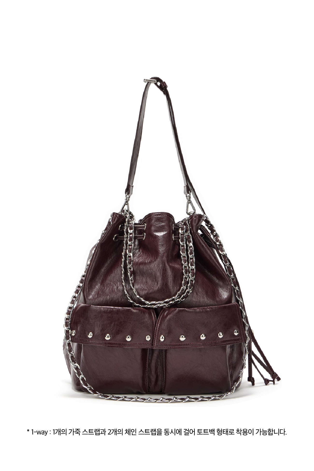 DEINET 5-WAY STUD POCKET MULTI BAG IN BURGUNDY