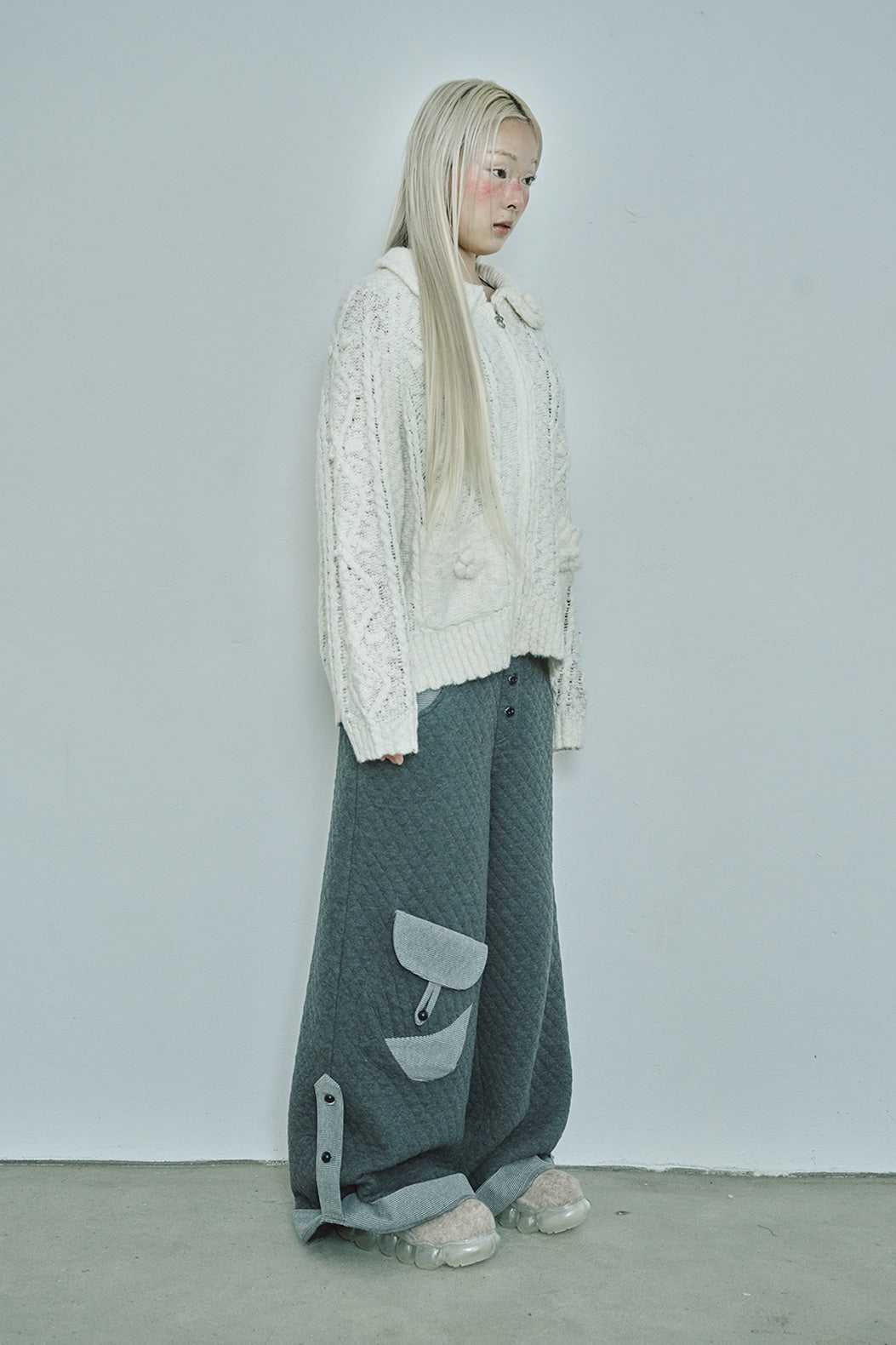 hugyourskin Popcorn knit zip-up (Butter)