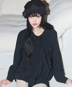 [illigo] RIBBON PLEATS BLOUSE_BLACK