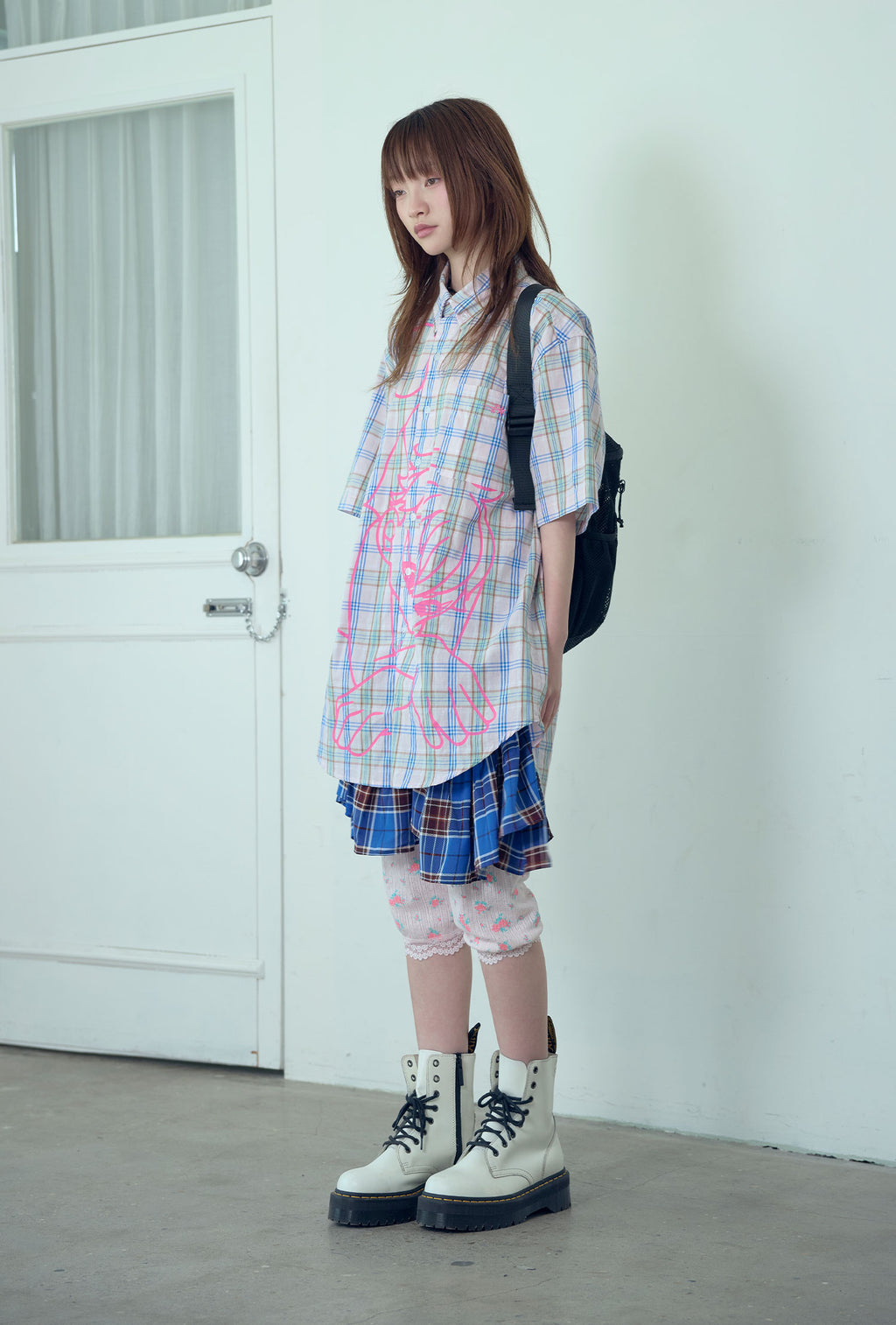niceghostclub angel check big big half shirt [2colors]