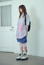 niceghostclub angel check big big half shirt [2colors]