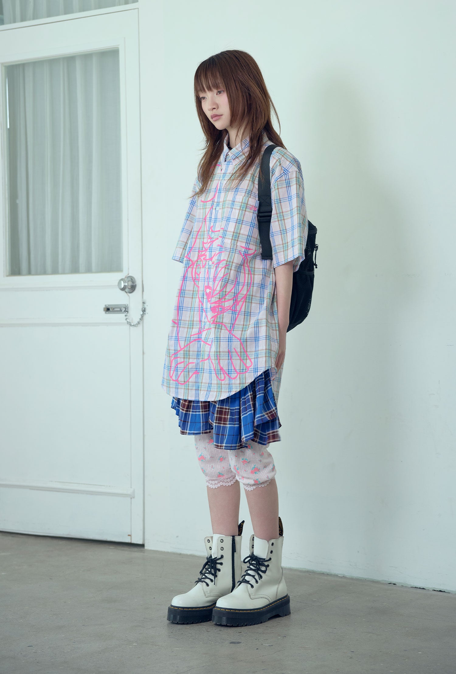 niceghostclub angel check big big half shirt [2colors]