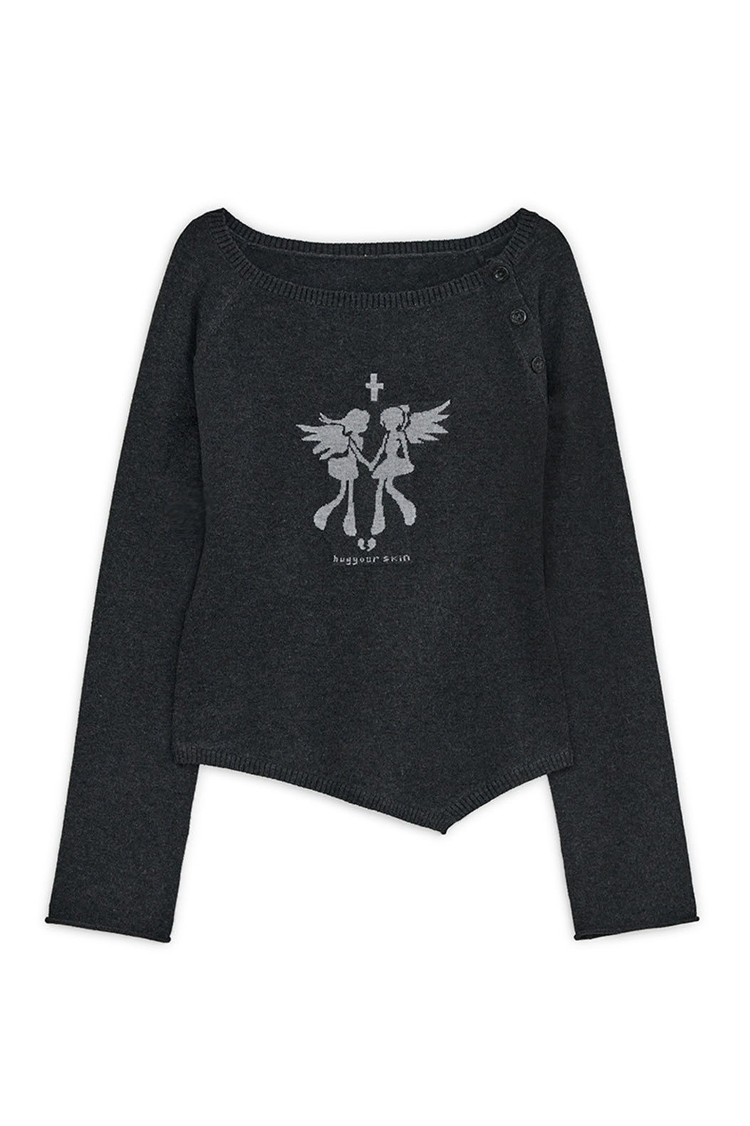 hugyourskin Fallen angel button knit top (Charcoal)